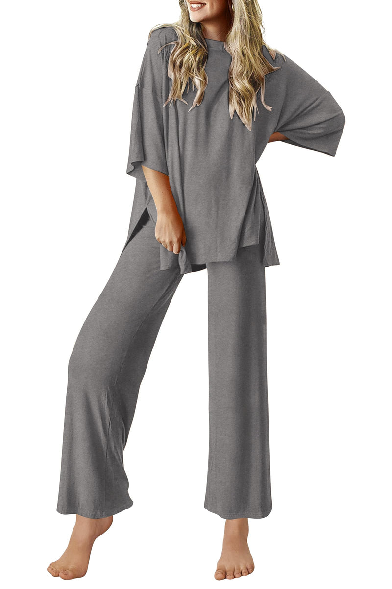 Ekouaer Lounge Sets for Women Short Sleeve Tops and Long Pants Soft Comfy Pajamas Set 2 Piece Outfits S-XXL-85