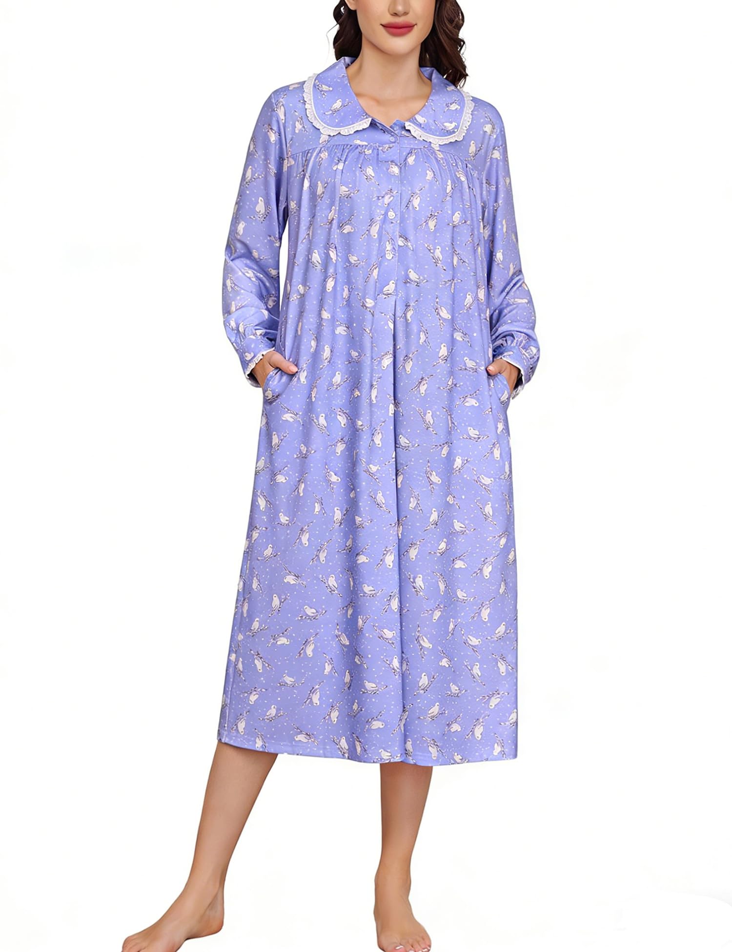 YOZLY Nightgowns for Women Soft Cotton Long Sleeve Night Gwon with Pockets-72