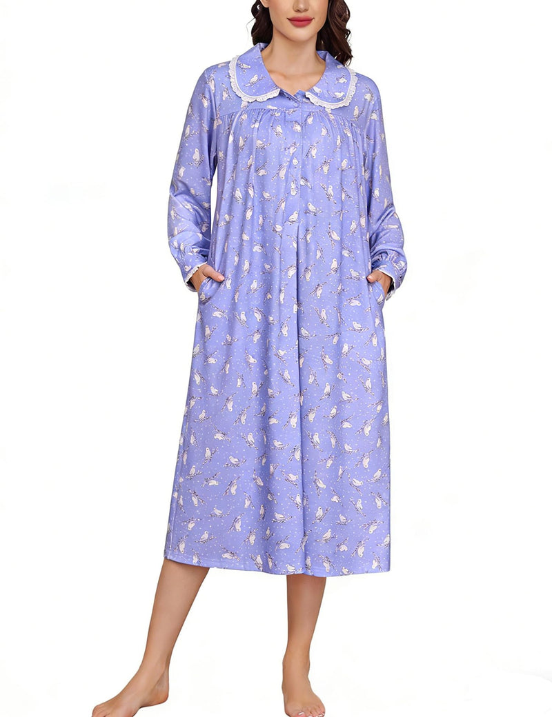 YOZLY Nightgowns for Women Soft Cotton Long Sleeve Night Gwon with Pockets-72