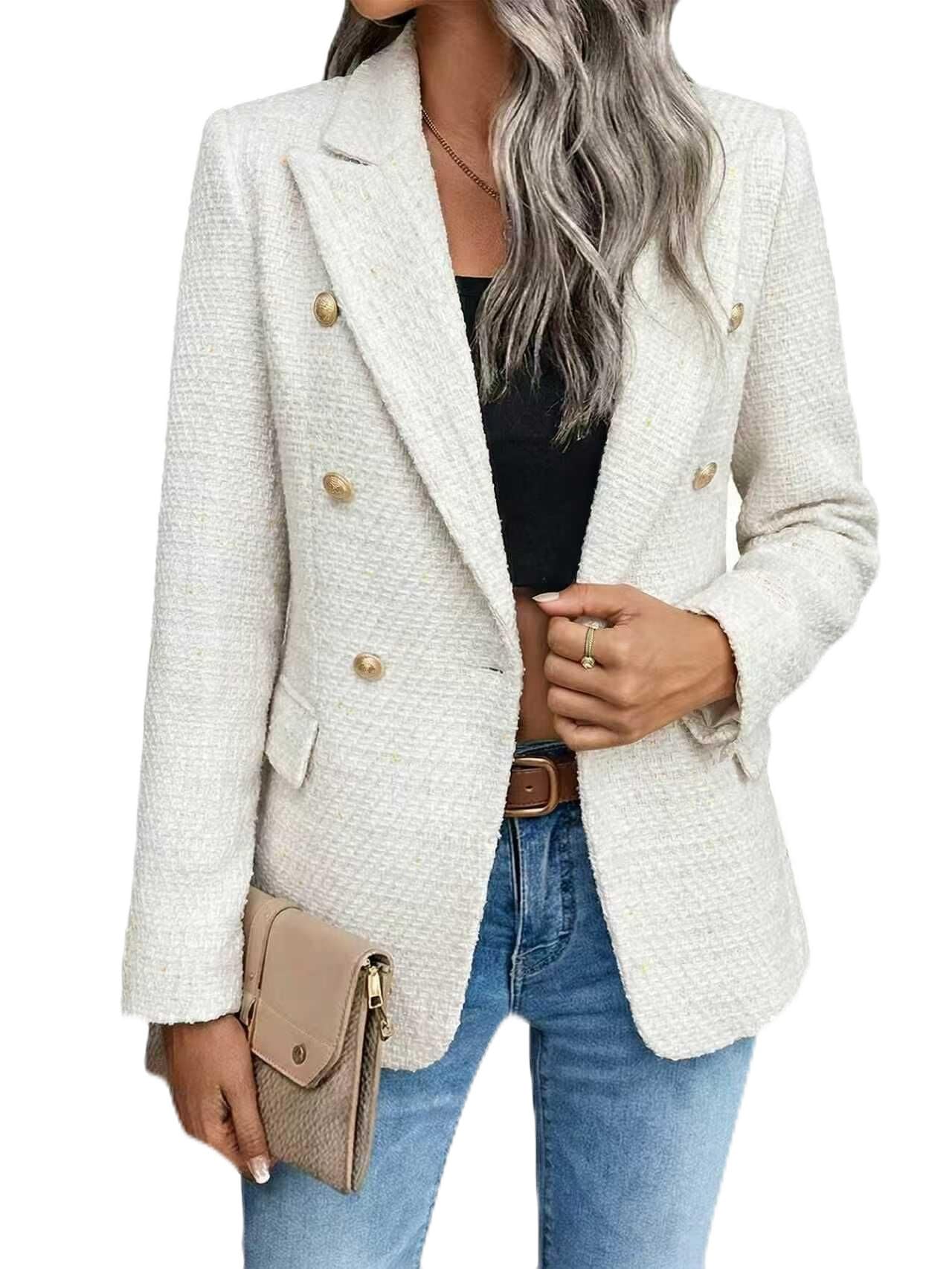 Mina Self 2026 Winter Women's Tweed Wool Blazer Jacket - Plaid Warm Fully Lined Fashion Business Casual Elegant Coat Pockets-28