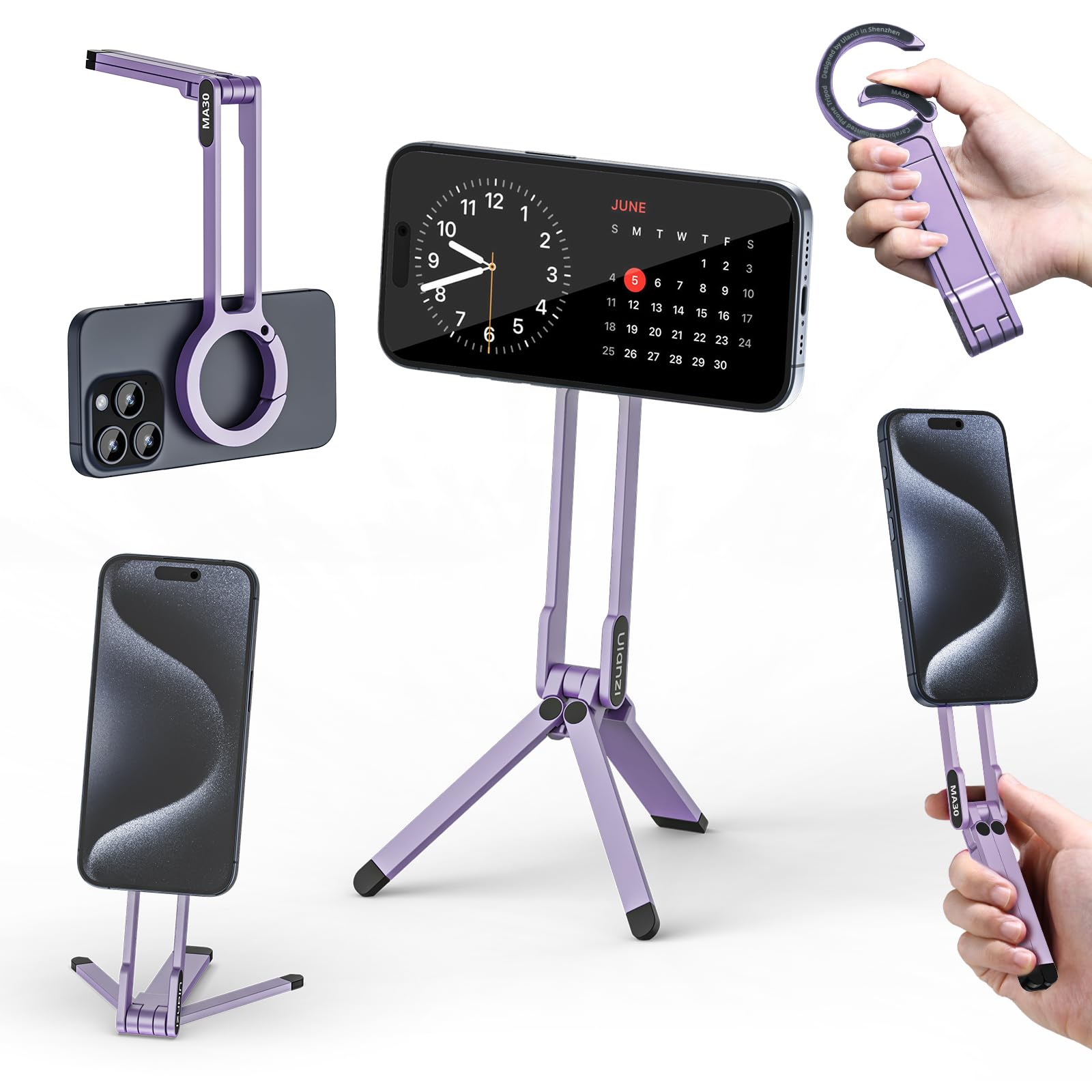 ULANZI MA30 Magnetic Phone Tripod Stand for iPhone - Aluminium Maglock Smartphone Mini Tripod Pocket Cell Phone Stand Strong Magnet Quick Mount Compatible with iPhone 17 16 15 14 13 12 Series, Black