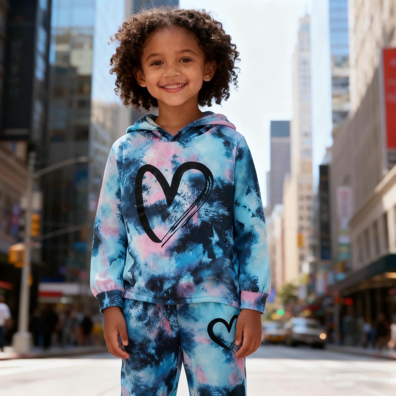 Toddler Baby Girls Clothes Long-sleeve Tie Dye Hoodie Pullover and Sweatpants Heart Print Hooded Outfits Set