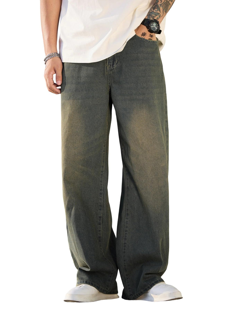 Mens Wide Leg Baggy Jeans Y2k Casual Fashion Loose Denim Pants Work Office Streetwear-11