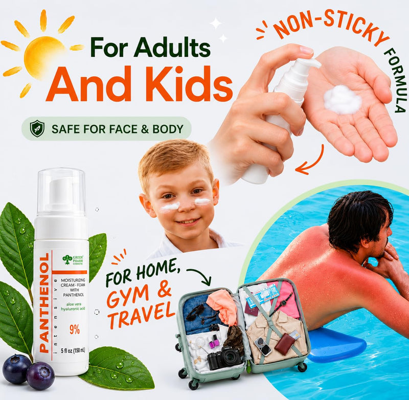 9% Panthenol Foam After Sun & Instant Redness Relief| Barrier Repair with Aloe & Hyaluronic Acid| Post Acne, Procedures, After Tattoo Care & Hair Transplant Spray | Baby & Sensitive Skin Safe
