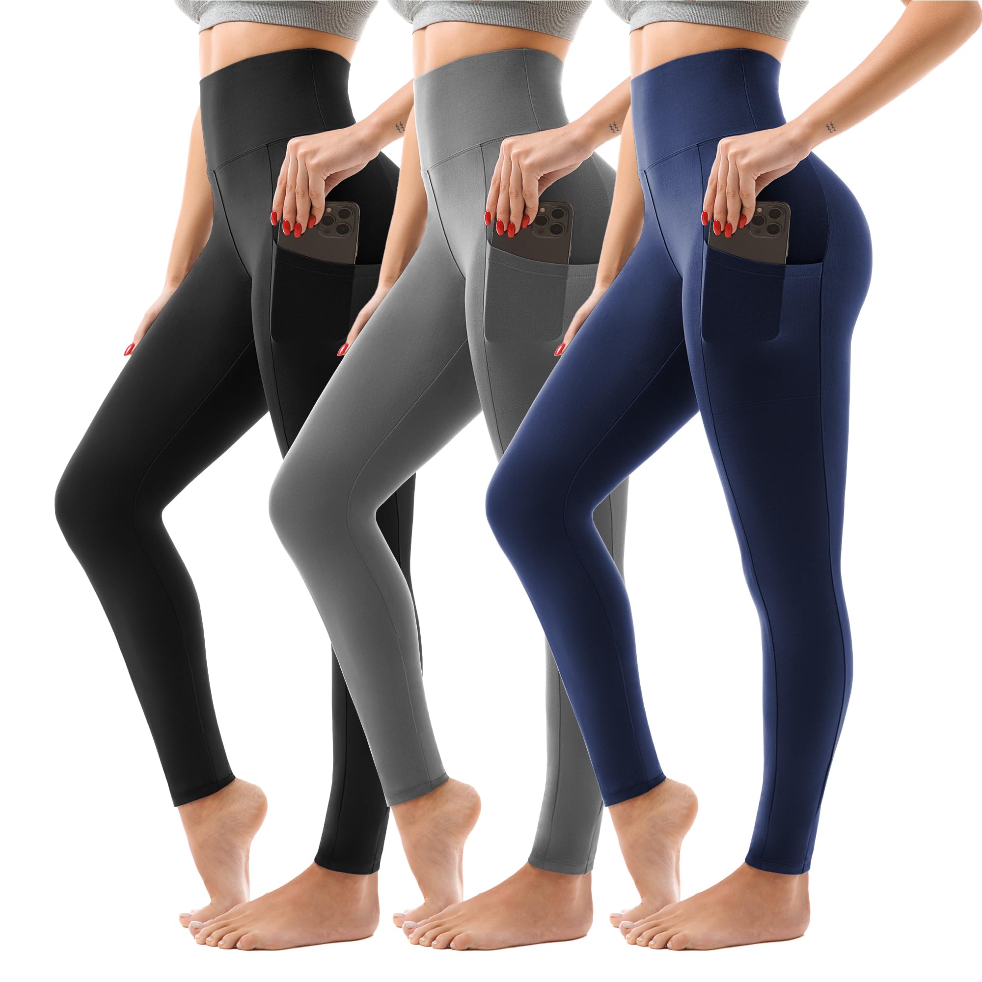 SINOPHANT 3 Pack Leggings for Women - High Waisted Buttery Soft Yoga Pants for Workout Athletic Sports