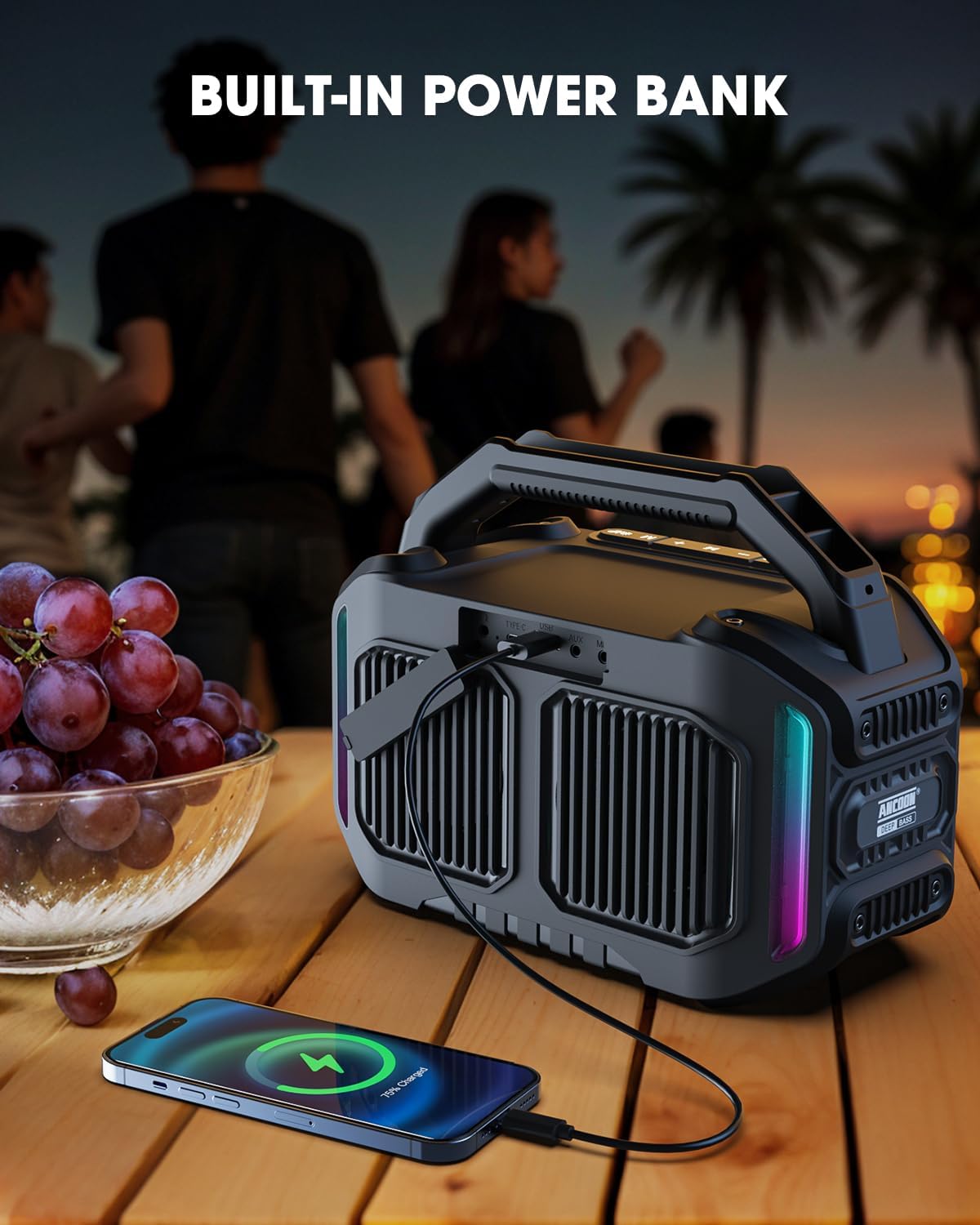 Speakers Bluetooth Wireless: 80W(Peak) Loud Speaker with Bass, 20H Playtime, IPX6 Waterproof, Large Jobsite Speakers for Work, Outdoor, Workshop, Garage, Portable Speaker with TWS (Black)