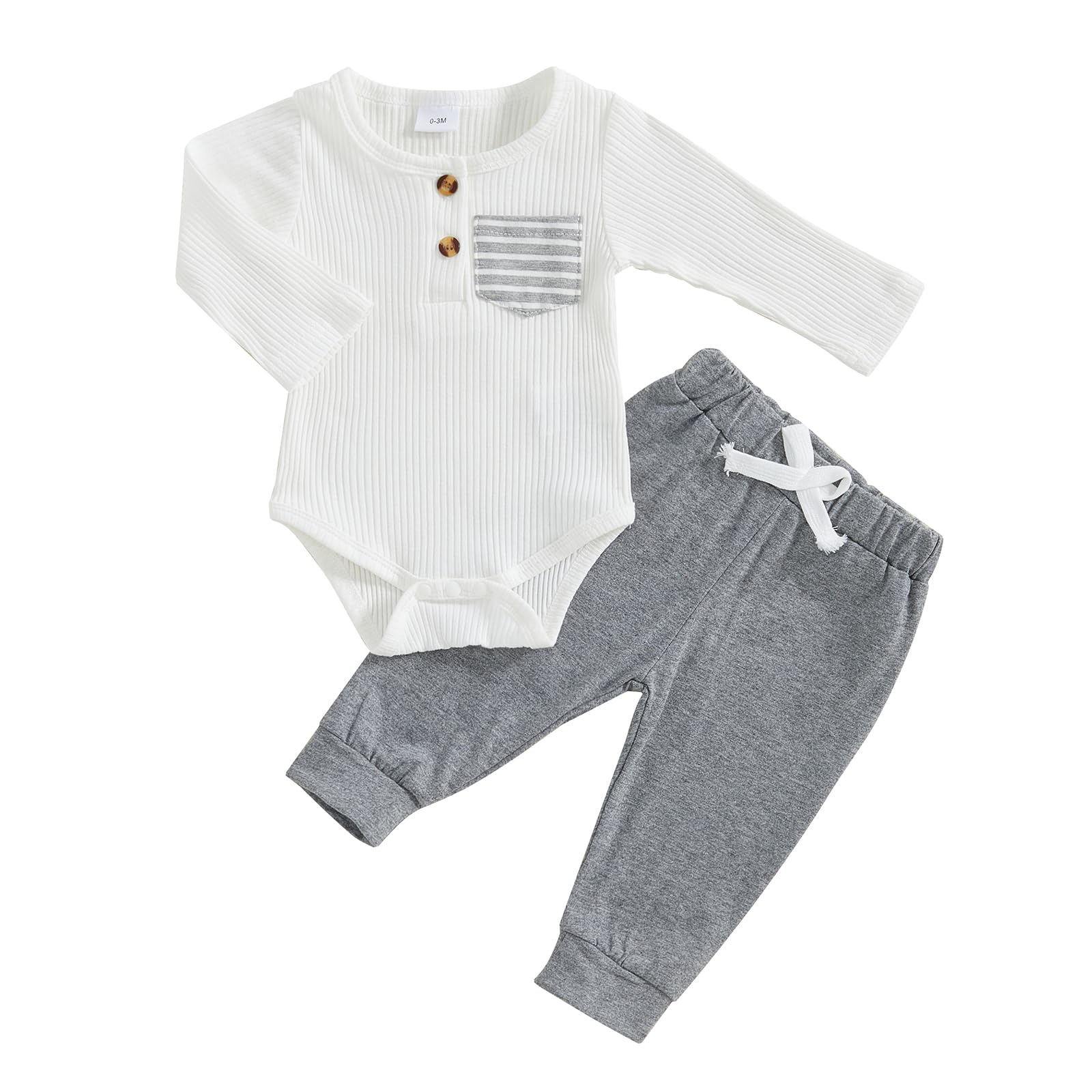 fhutpw Baby Boy Clothes 3 6 12 18 Months Ribbed Knitted Long Sleeve Romper and Pants Sets Newborn Fall Splicing Color Outfits