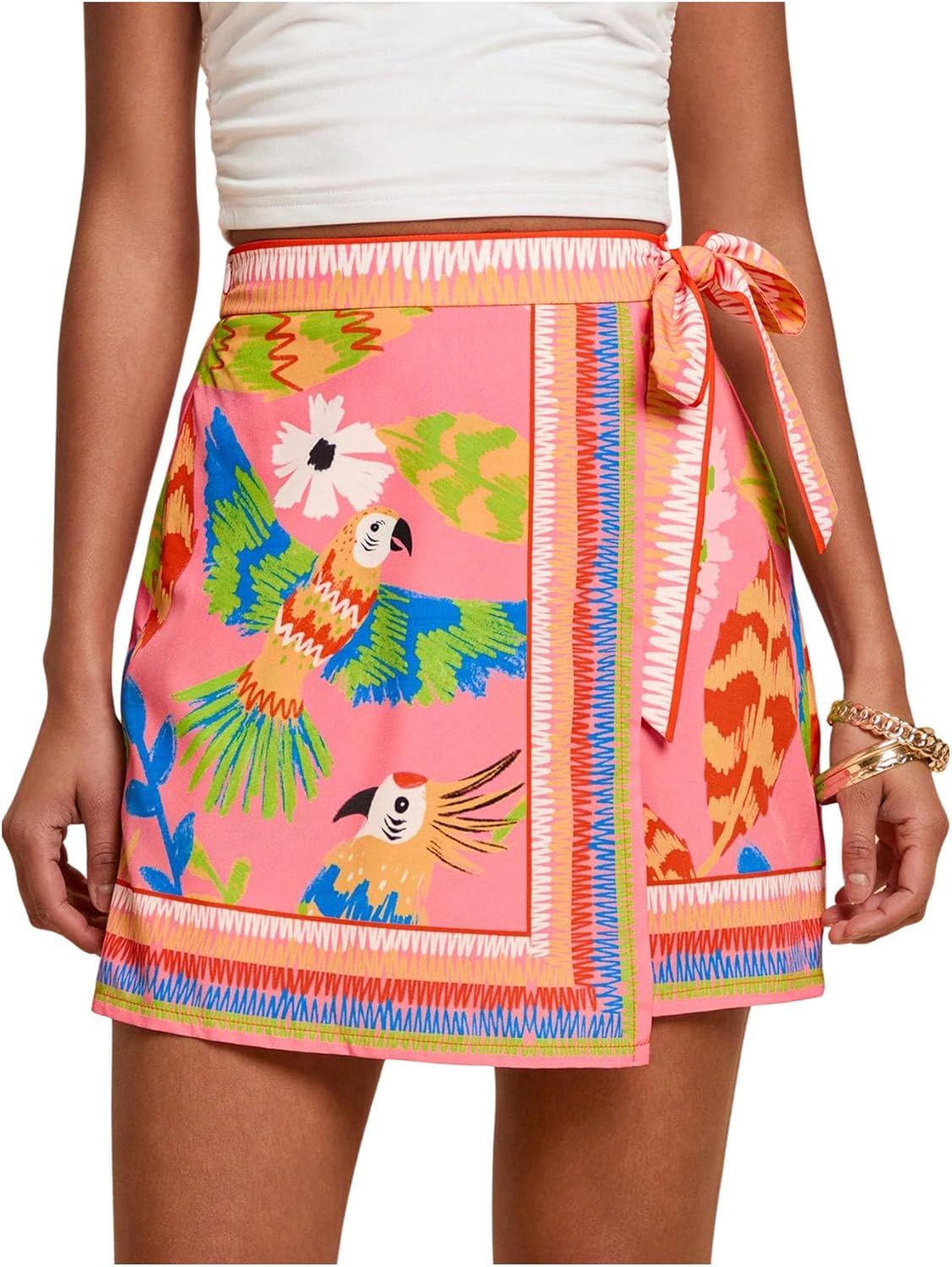 MAKEMECHIC Women's Summer Boho Wrap Mini Skirt Beach Vacation Short Skirts