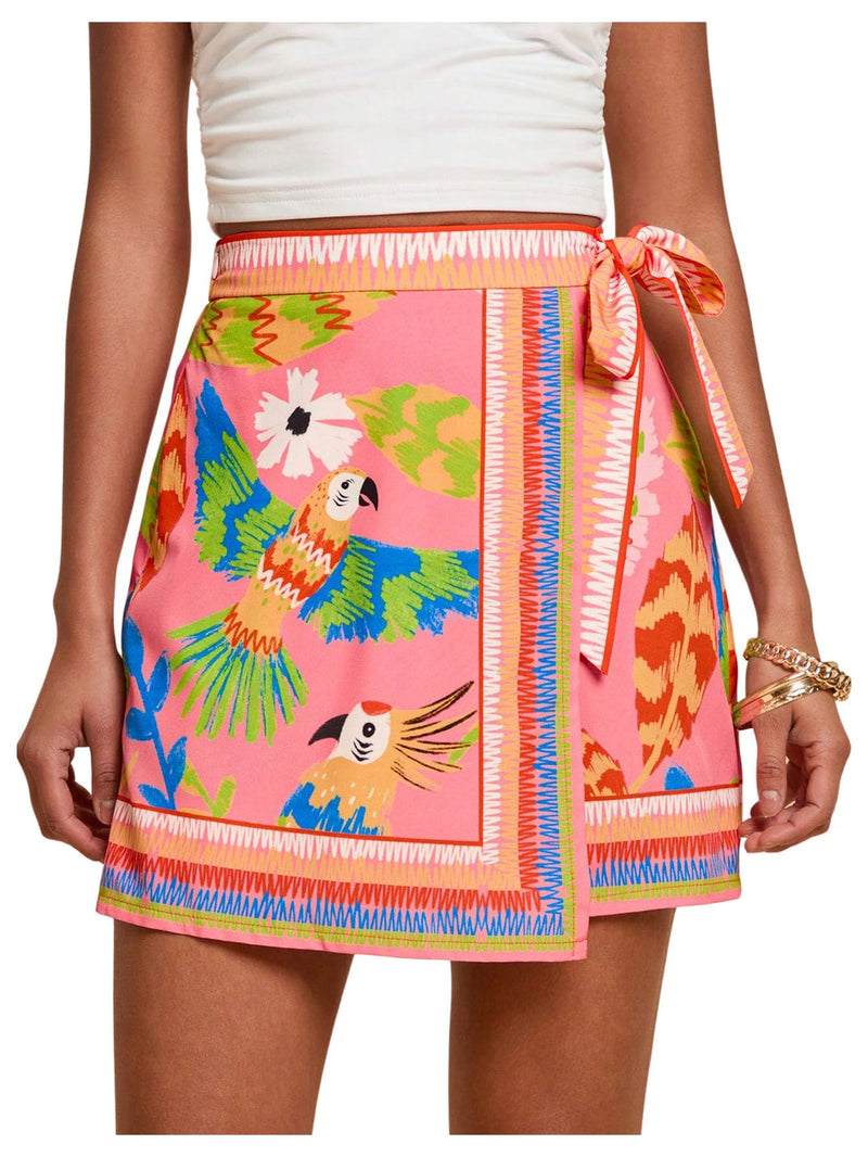 MAKEMECHIC Women's Summer Boho Wrap Mini Skirt Beach Vacation Short Skirts
