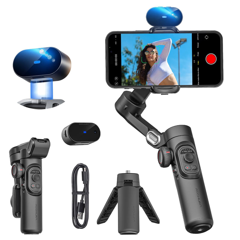 AOCHUAN Phone Gimbal Stabilizer 3-Axis Smartphone Foldable Handheld Gimbal for iPhone with Focus Wheel TikTok YouTube Vlog Stabilizer for iPhone17 16 15 14 13 Pro Max Android-Smart XE