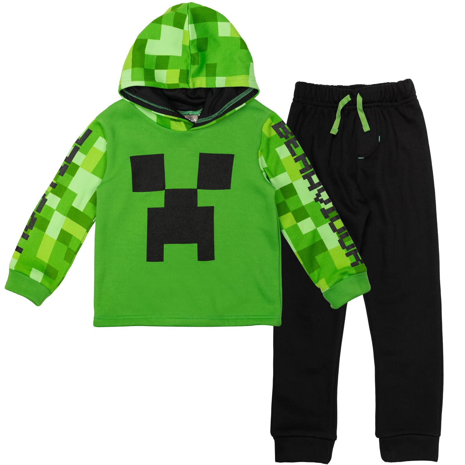 Minecraft Creeper Fleece Pullover Hoodie and Pants Outfit Set Little Kid to Big Kid-9