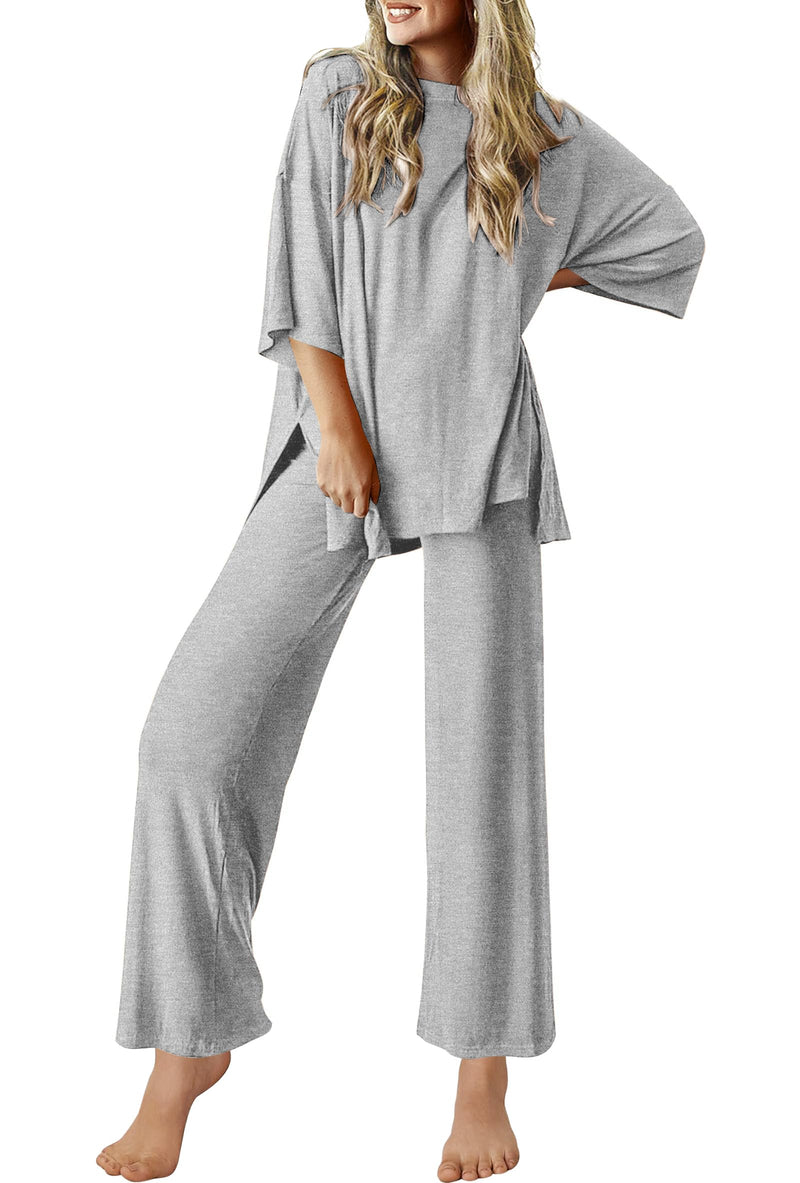 Ekouaer Lounge Sets for Women Short Sleeve Tops and Long Pants Soft Comfy Pajamas Set 2 Piece Outfits S-XXL-88