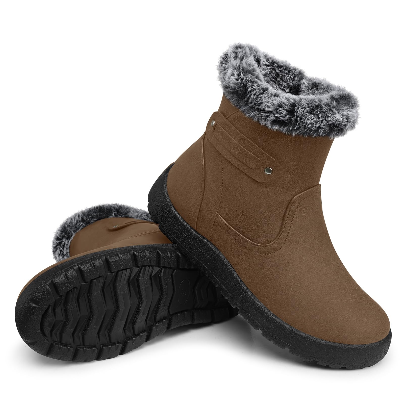 SHIBEVER Women's Snow Boots Winter Fur Lined Waterproof Anti-Slip Booties Women Ankle Snow Boots-40