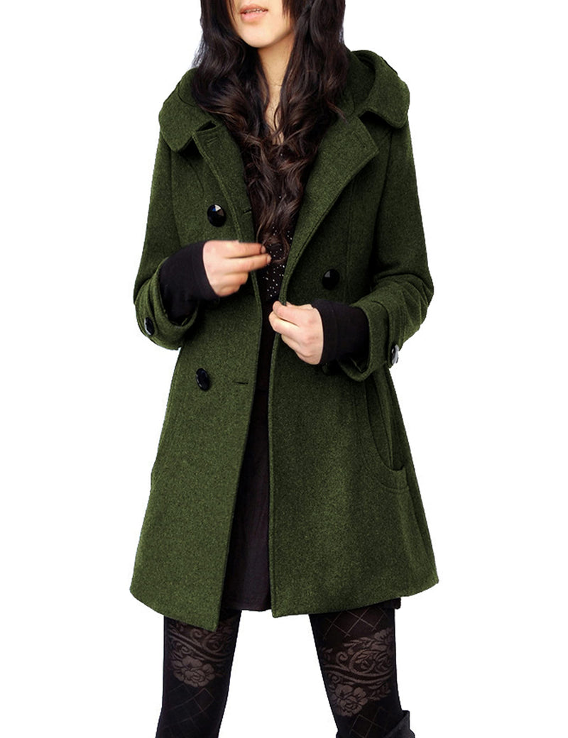 Tanming Women's Warm Double Breasted Wool Pea Coat Trench Coat Jacket with Hood-9