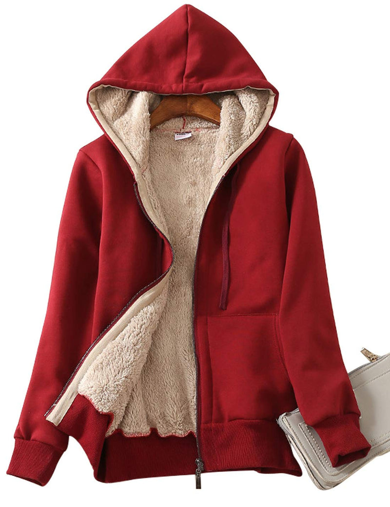 Yeokou Women's Casual Full Zip Up Sherpa Lined Hoodie Sweatshirt Jacket Coat-24