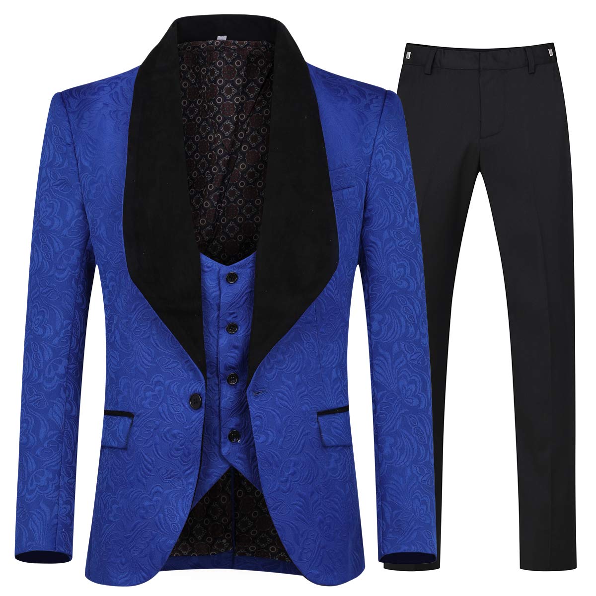 YFFUSHI Men's 3 Piece Suit Slim Fit Jacquard Tuxedo 1 Button Shawl Collar Blazer Vest & Pants for Wedding Formal Prom-33