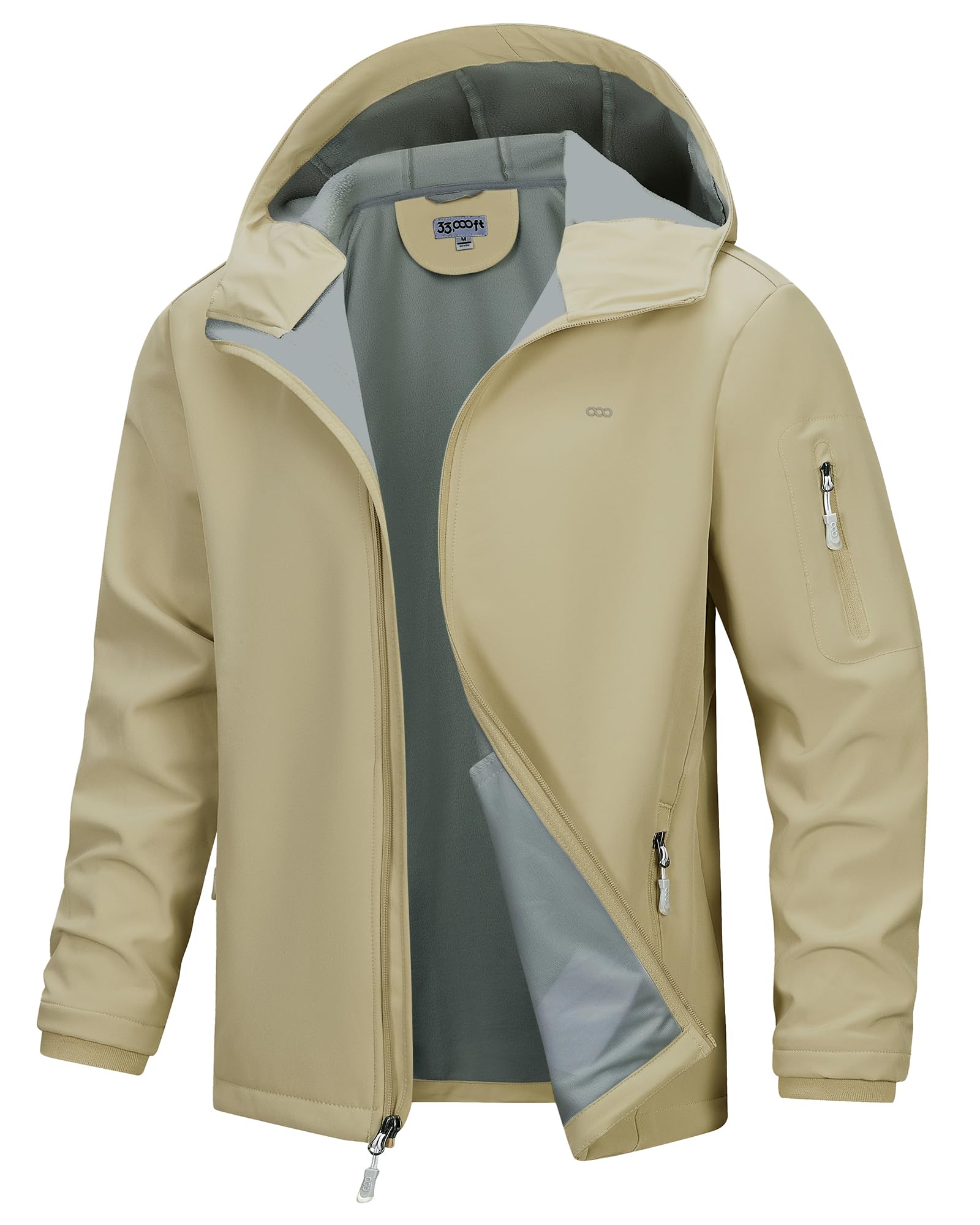 33,000ft Men's Hooded Softshell Jacket Waterproof Lightweight Insulated Windbreaker Fleece Lined Rain Shell Jacket-24