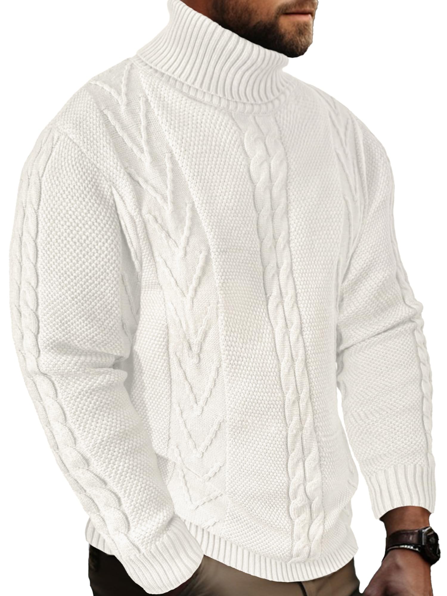 Men's Turtneck Pullover Sweaters Cable Knit Casual Pullover Sweater-1