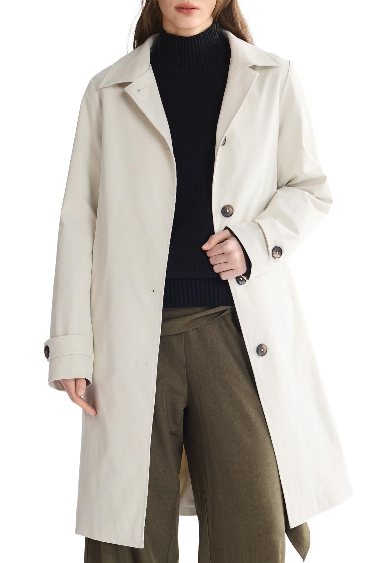 Orolay Women's Single Breasted Trench Coat Mid-Long Classic Lapel