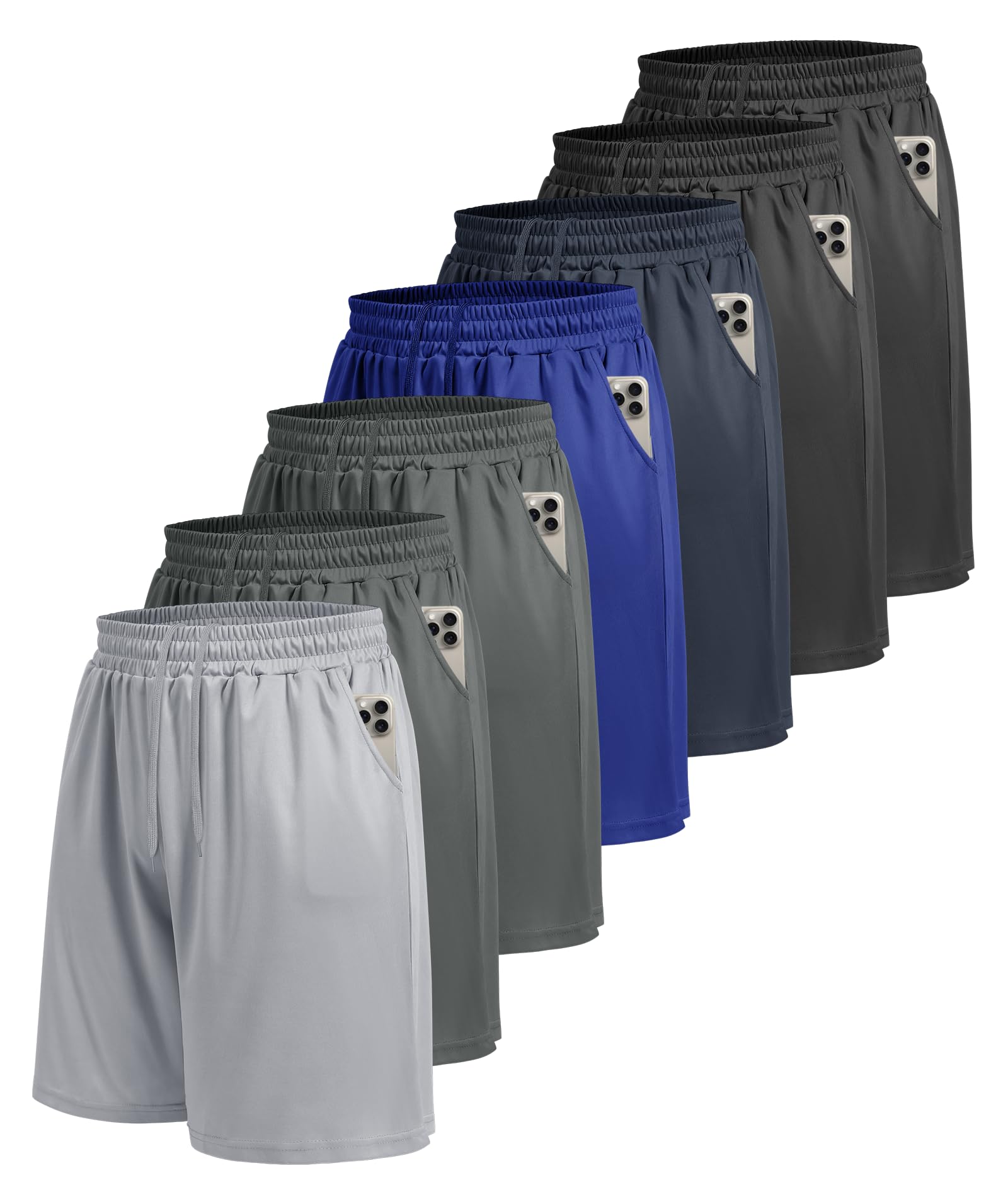 7 Pack Mens Athletic Shorts - Gym Basketball Running Workout Quick Dry Black Shorts with Pockets for Casual Performance