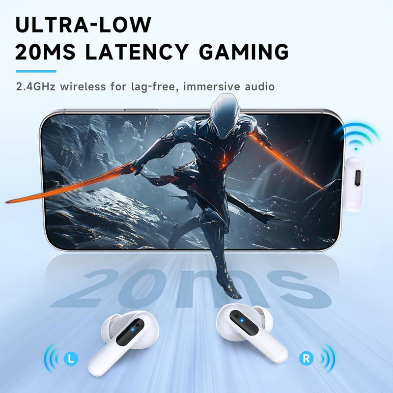RYR Wireless Gaming Earbuds, 20ms Low Latency, Gaming Earbuds with Noise Cancelling Mic, 2.4Ghz & Bluetooth, LED Display, 36H Playtime for Meta Quest 3/2, PS5, PS4, VR, Switch, Steam Deck, PC, Phone
