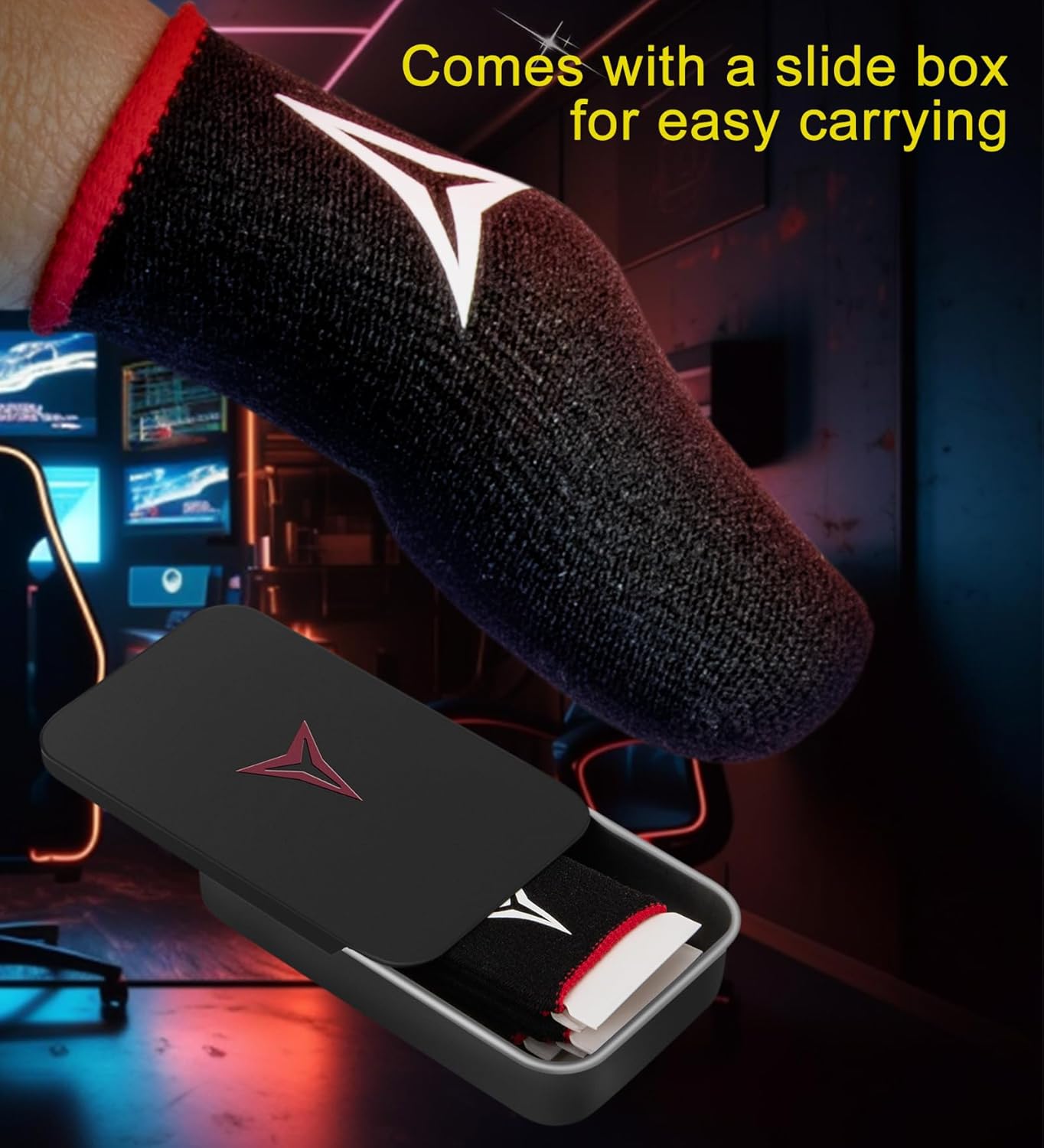 Professional Mobile Gaming Finger Sleeves with a Slide Box,No More Slipping,Longer Size for 5 Fingers, High Sensitivity,Anti-Sweat,Anti-Slip Finger Gaming Gloves Fits All Touchscreen Devices,6 Pack