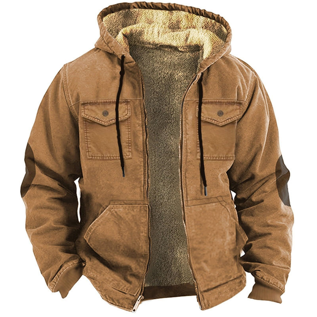 Mens Military Jackets Heavyweight Winter Hoodie Jacket Warm Fleece Sherpa Lined Coats Drawstring Zipper Hooded Outwear