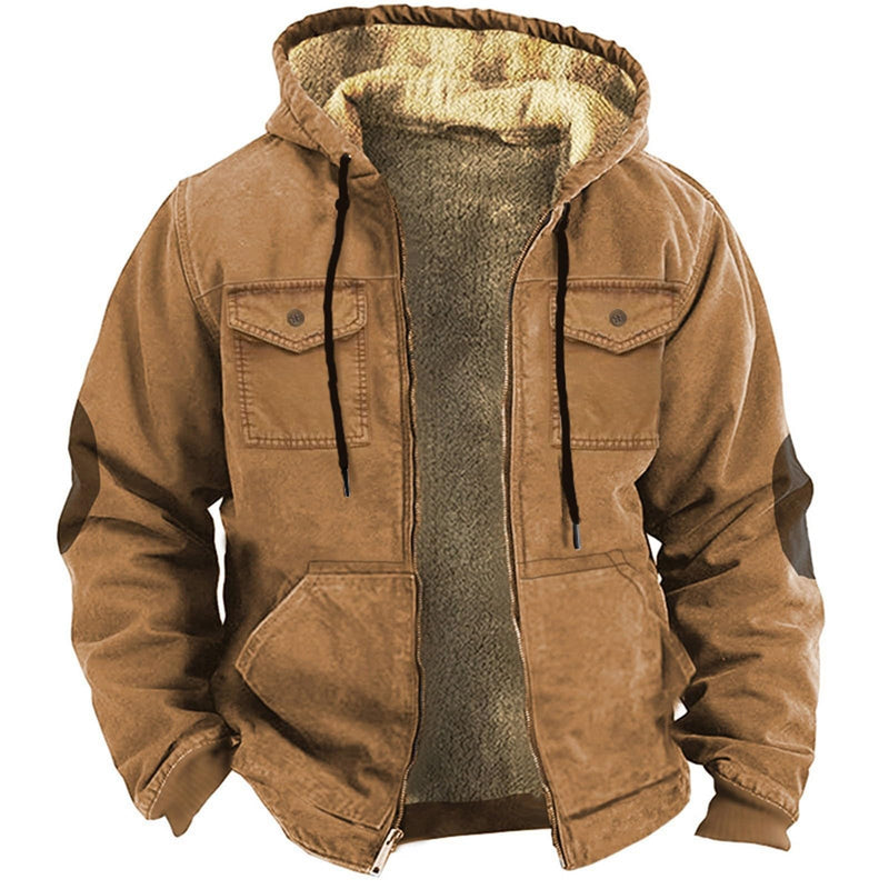 Mens Military Jackets Heavyweight Winter Hoodie Jacket Warm Fleece Sherpa Lined Coats Drawstring Zipper Hooded Outwear