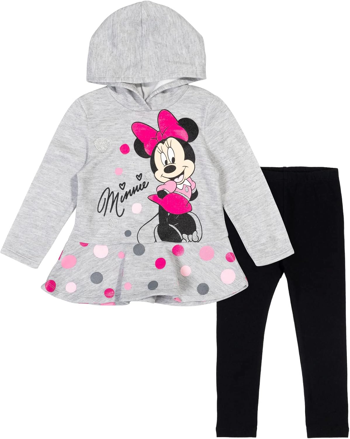 Disney Minnie Mouse Fleece Pullover Crossover Hoodie and Leggings Outfit Set Infant to Big Kid Sizes (12 Months - 14-16)