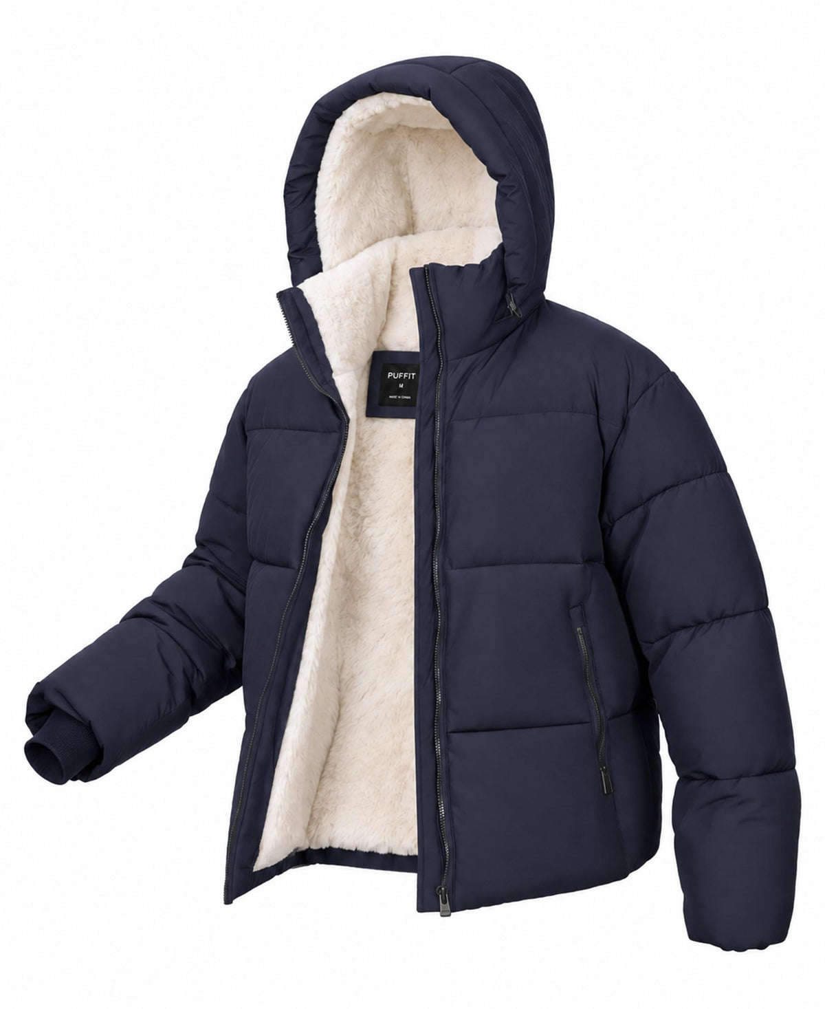 Women's Cropped Puffer Jacket with Faux Fur Lining Quilted Coat Winter