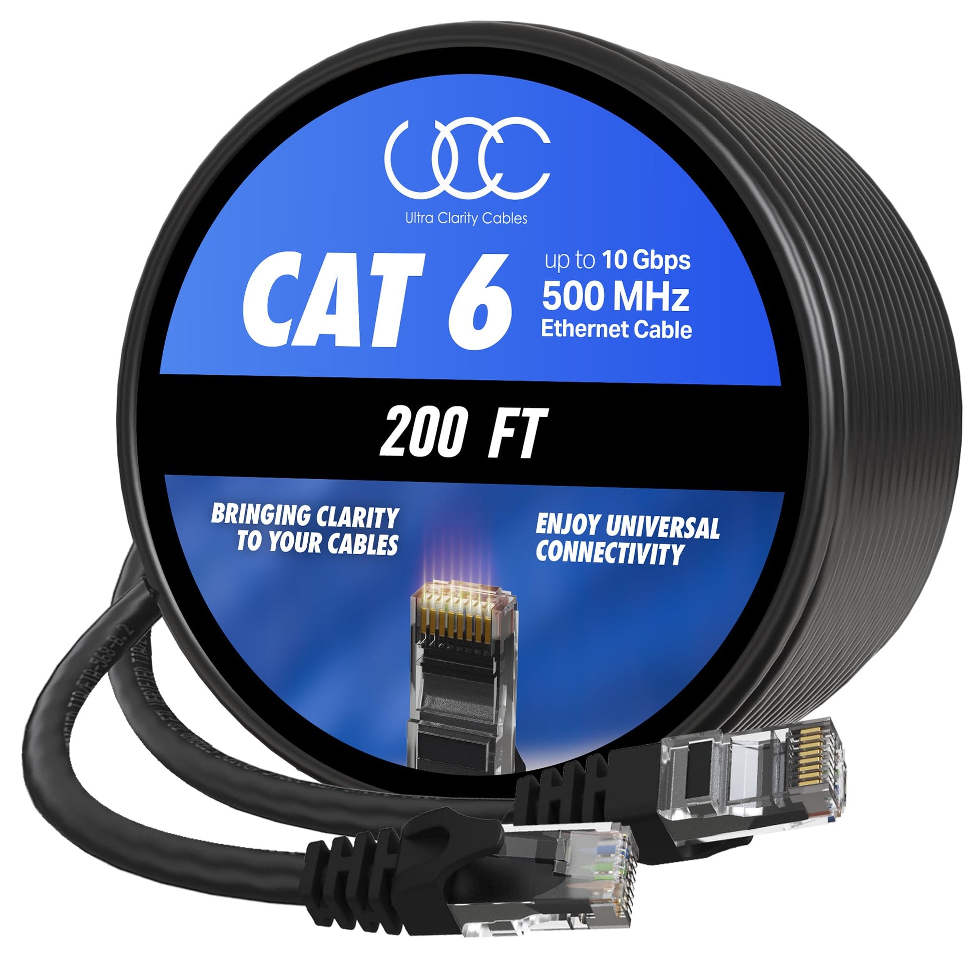 Ultra Clarity Cables Cat 6 Ethernet Cable 100 ft, Outdoor&Indoor 10Gbps Ethernet Cable, High Speed Cat6 Cable RJ45 LAN Internet Cable for Computer, Router, Modem, PS4/5, Xbox, Gaming - Black