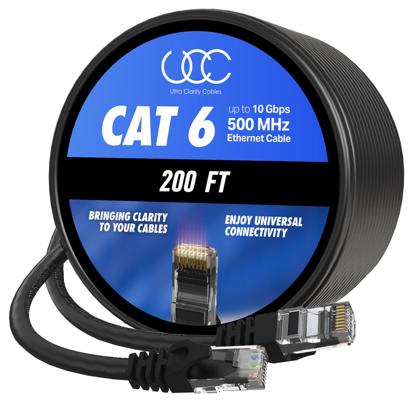 Ultra Clarity Cables Cat 6 Ethernet Cable 100 ft, Outdoor&Indoor 10Gbps Ethernet Cable, High Speed Cat6 Cable RJ45 LAN Internet Cable for Computer, Router, Modem, PS4/5, Xbox, Gaming - Black