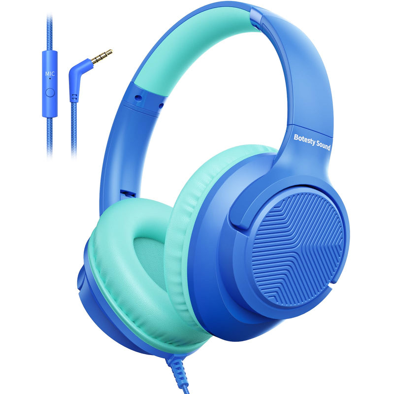 Headphones Wired with Microphone, Over Ear Foldable 3.5mm Plug in Headphones Corded with 4.9ft Tangle-Free Nylon Cord for Tablet, Laptop, MP3/4, School, Airplane Travel (Beige)