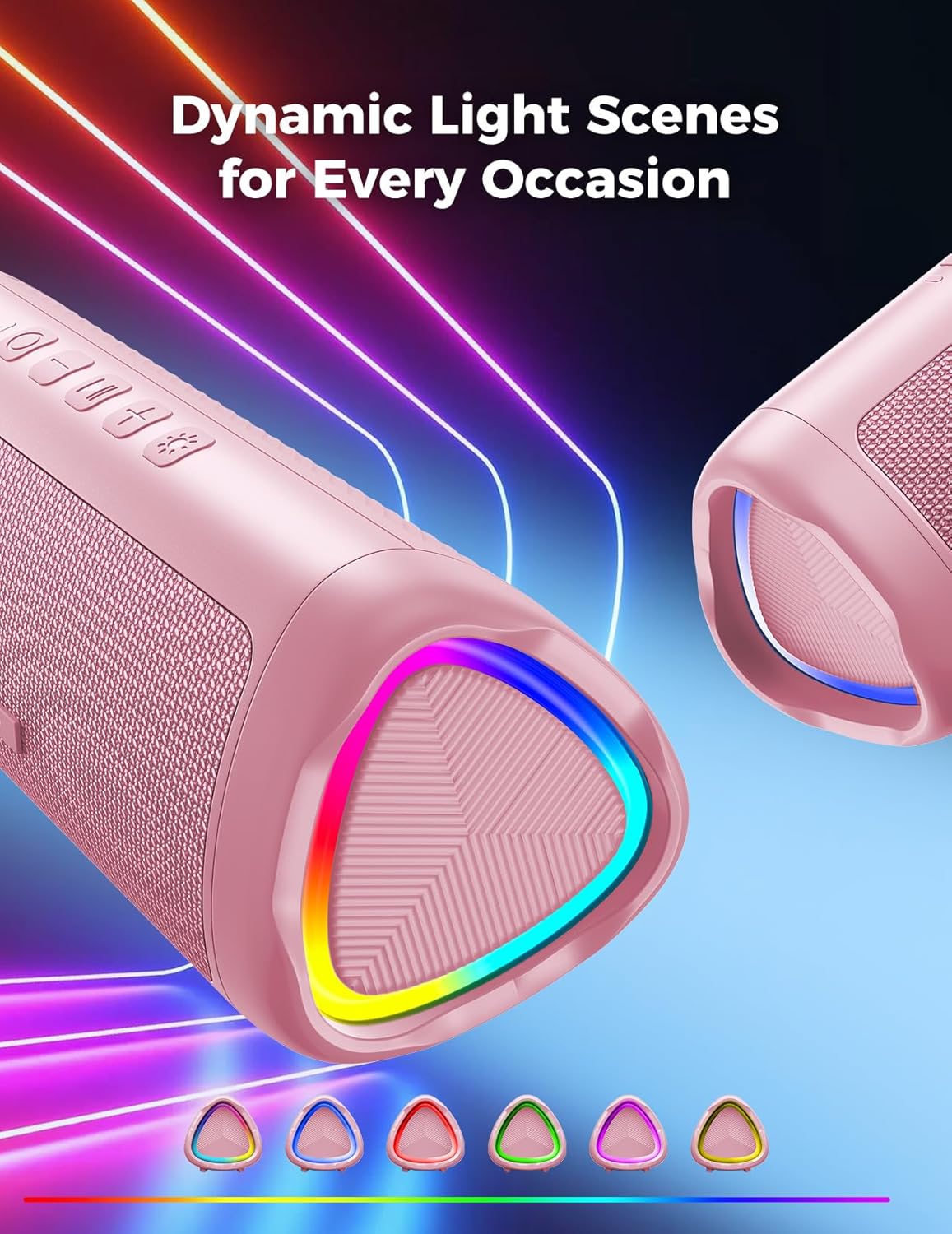 Bluetooth Speaker with HD Sound, Portable Wireless, IPX5 Waterproof, Up to 20H Playtime, TWS Pairing, BT5.3, for Home/Party/Outdoor/Beach, Electronic Gadgets, Birthday Gift (Pink)