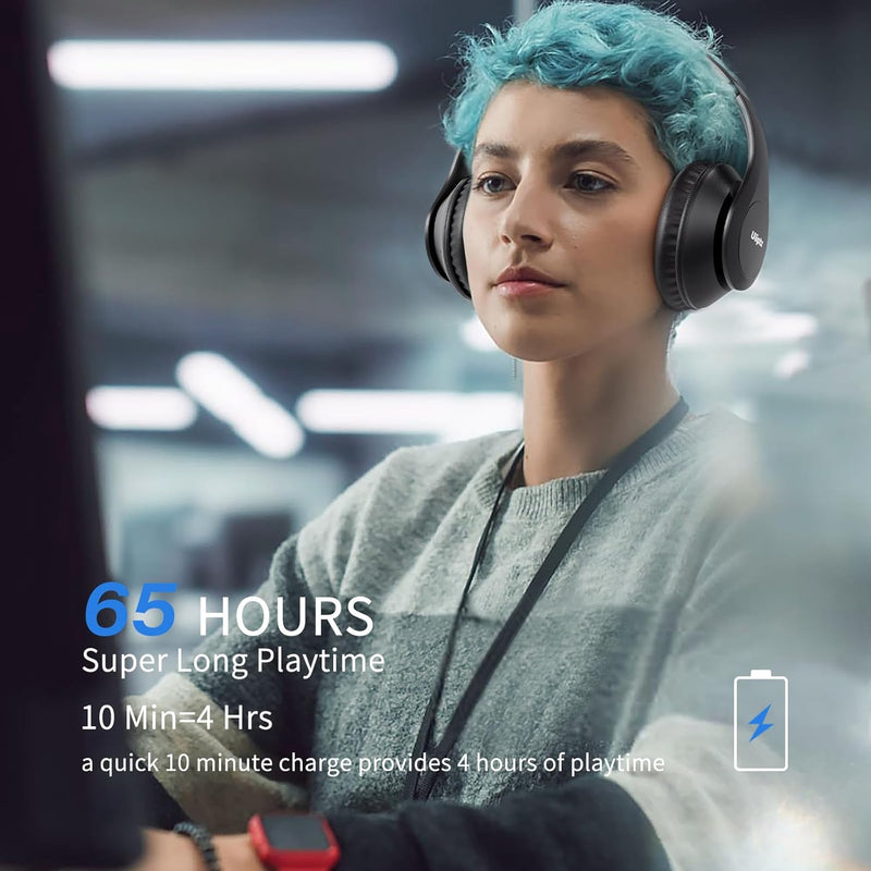 Uliptz Wireless Bluetooth Headphones, 65H Playtime, 6 EQ Sound Modes, HiFi Stereo Over Ear Headphones with Microphone, Foldable Lightweight Bluetooth 6.0 Headset for Travel/Office/Cellphone/PC