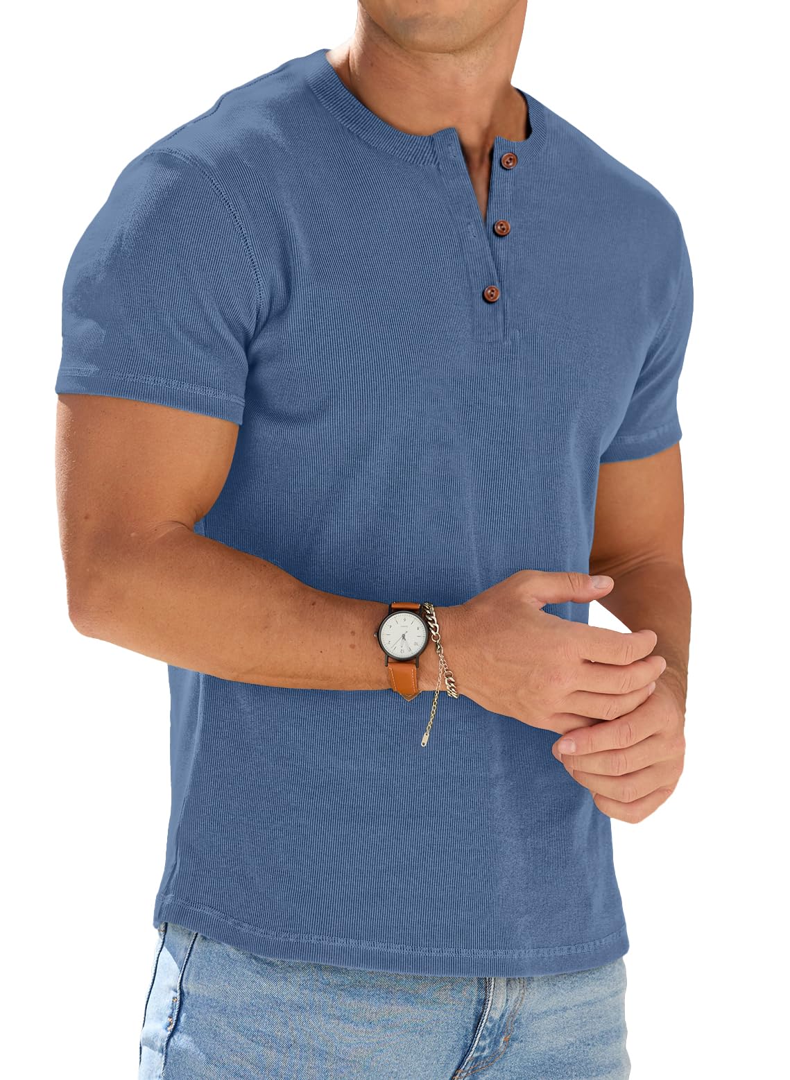 Sailwind Mens Muscle Henley Shirts Lightweight Workout T-Shirt Gym Tee Athletic Short Sleeve with Button