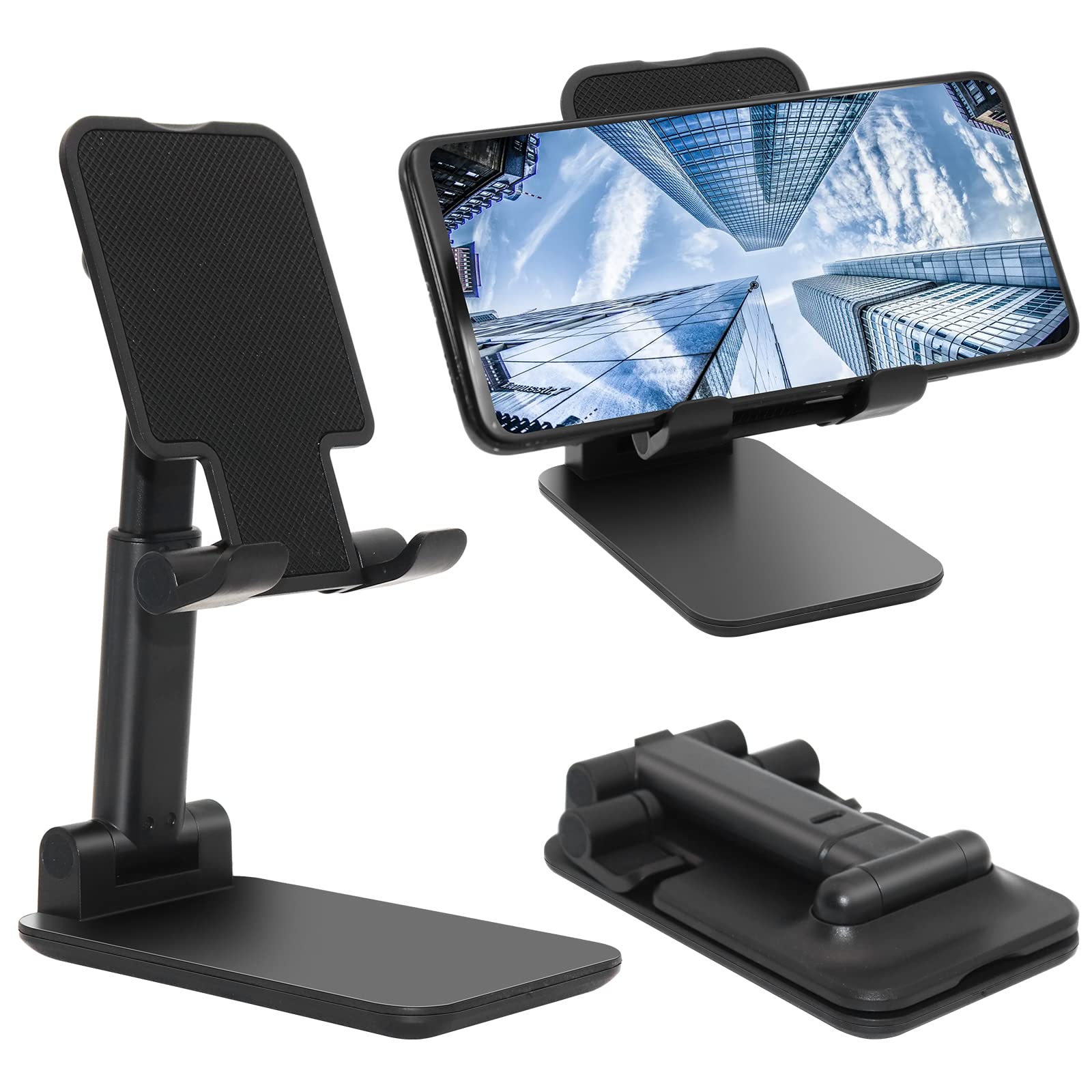 Cell Phone Stand, Folding Desktop Phone Stand, Angle Height Adjustable Mobile Phone Holder for Desk, Office, Tablet Stand Compatible with All Phones 4-10 Inches Cell Phone/Tablet (White)