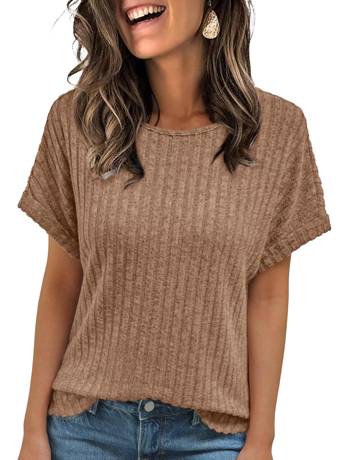 AUTOMET Women Textured Shirts Fall Sweaters Loose Fit Short Sleeve Tunic Tops 2025 Dressy Casual Business Blouses-97