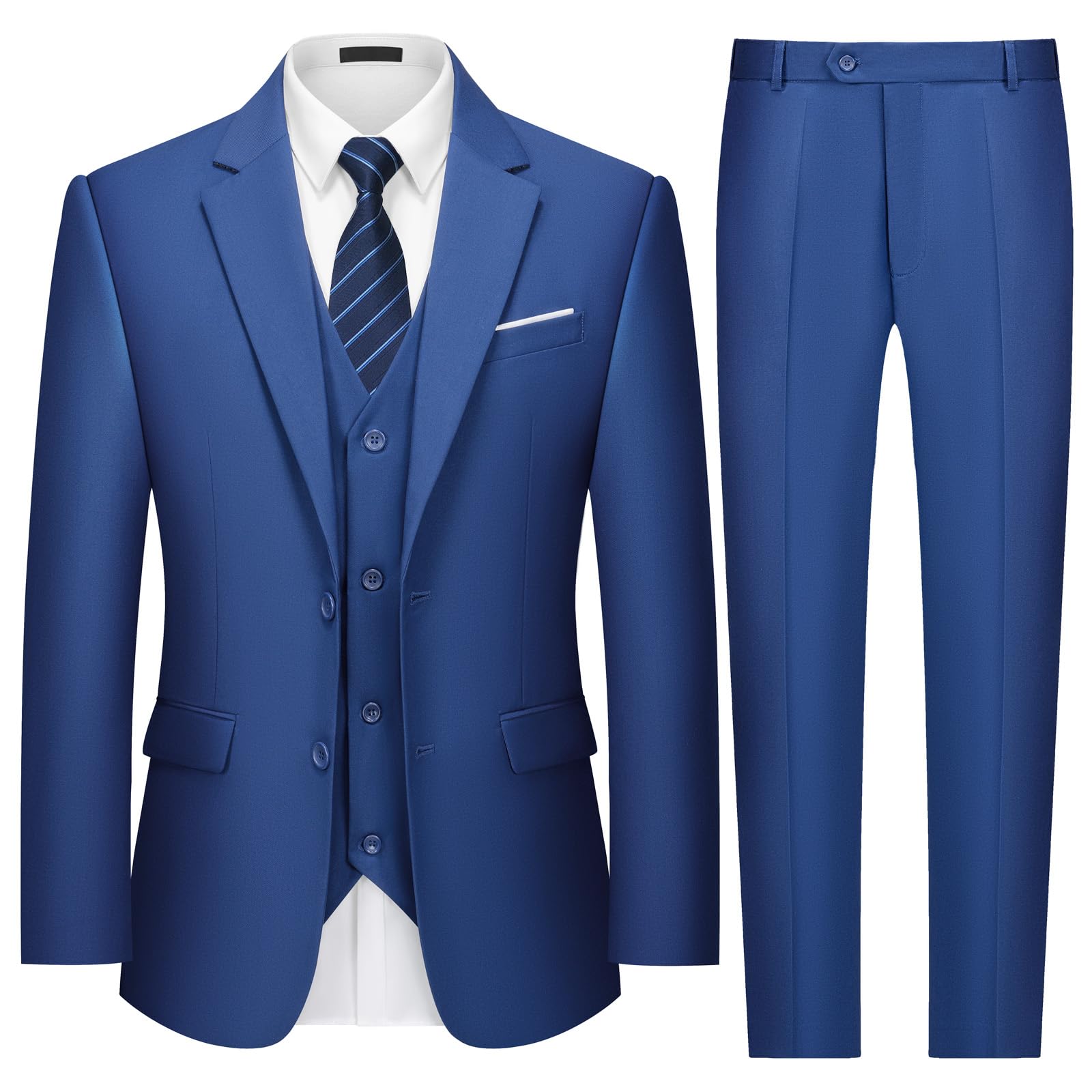 MAGE MALE Mens Two Button 3-Piece Suits Slim Fit Tuxedo Set with Blazer Jacket Vest & Pants for Wedding Prom Business-29