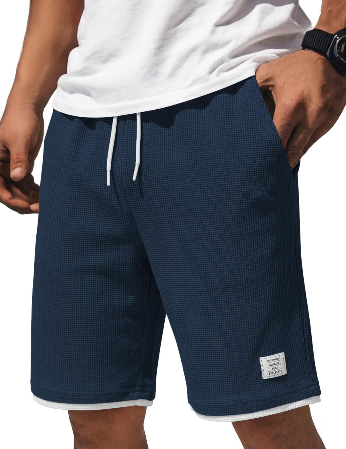 COOFANDY Mens Casual Shorts Cotton Drawstring 9 inch Waffle Shorts Stretch Elastic Waist Summer Beach Lounge Sweat Shorts