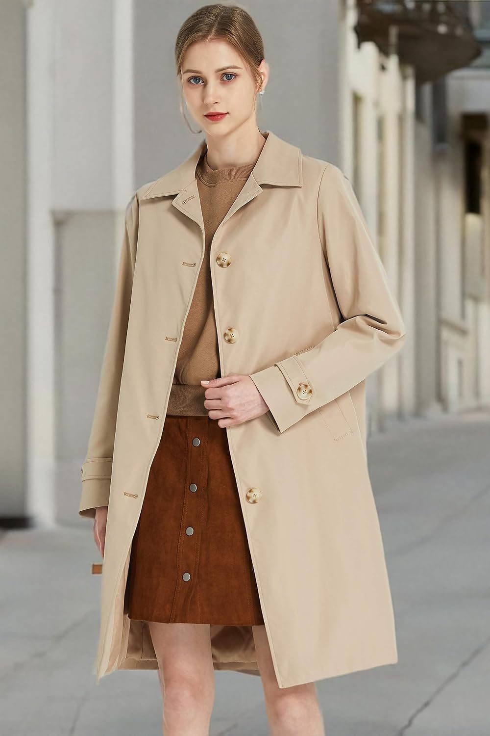Orolay Women's Single Breasted Trench Coat Mid-Long Classic Lapel