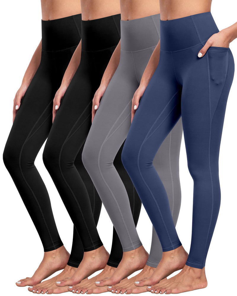NORMOV 4 Packs Yoga Leggings with Pockets for Women, Soft High Waisted Tummy Control Workout Pants