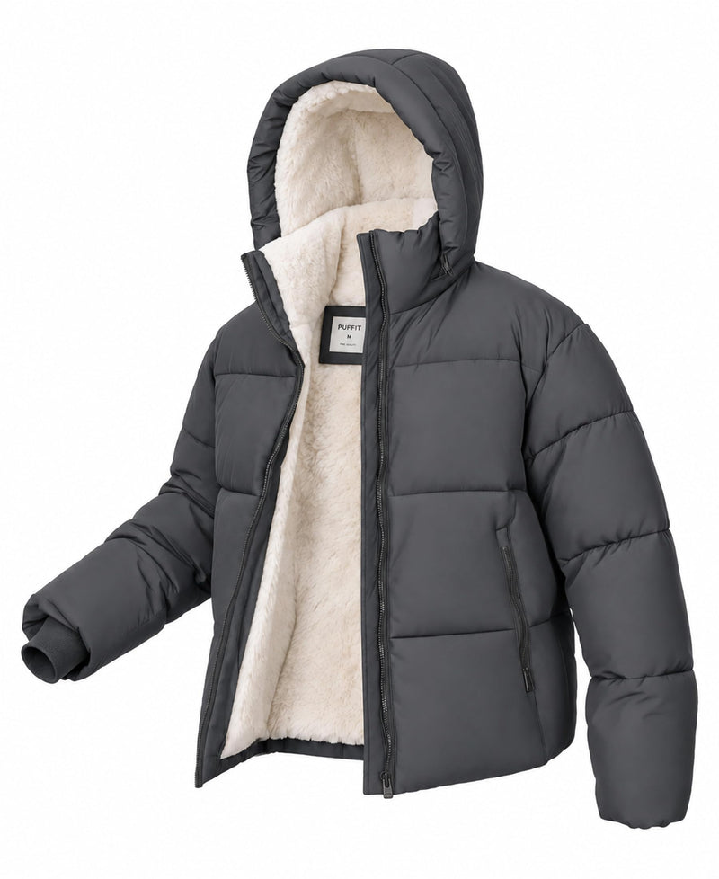 Women's Cropped Puffer Jacket with Faux Fur Lining Quilted Coat Winter