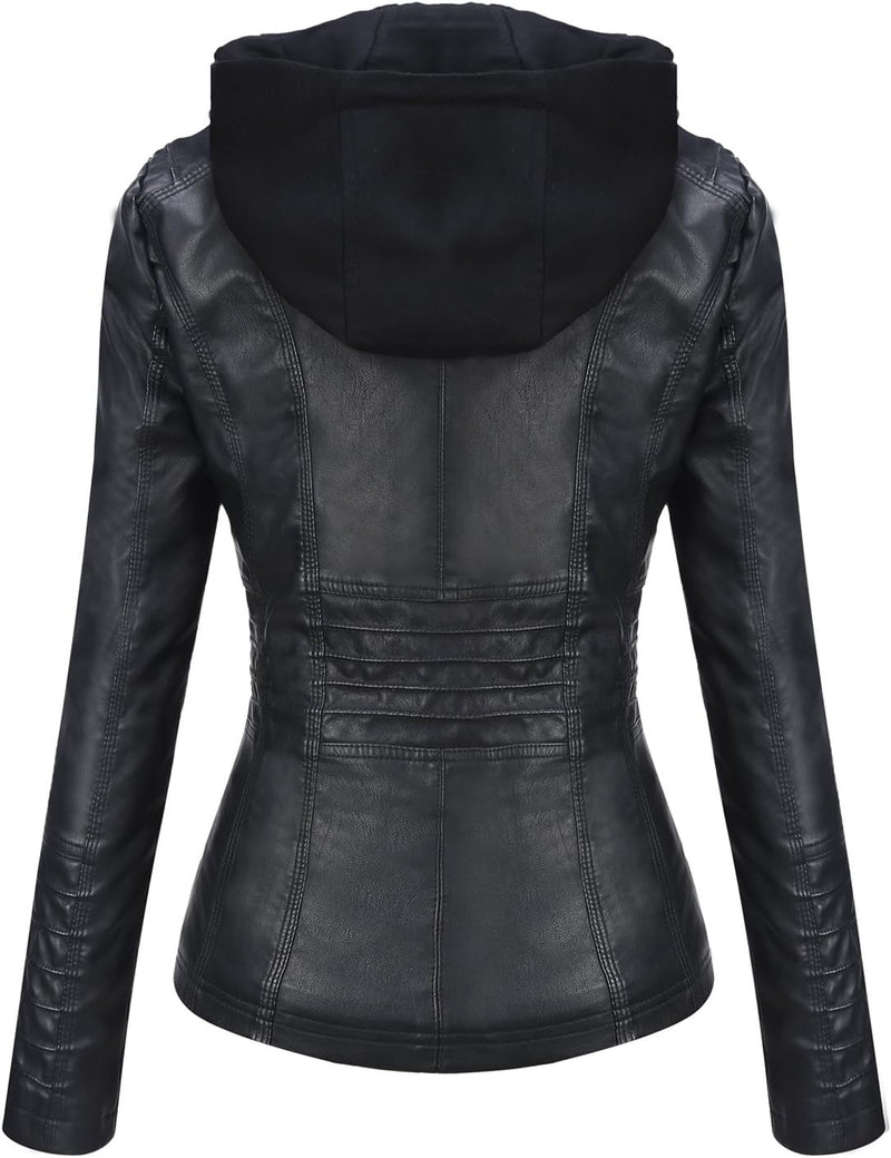 Tanming Womens Faux Leather Jacket Hooded Moto Biker Coat Outerwear Fall Fashion Outfits Winter Clothes-81