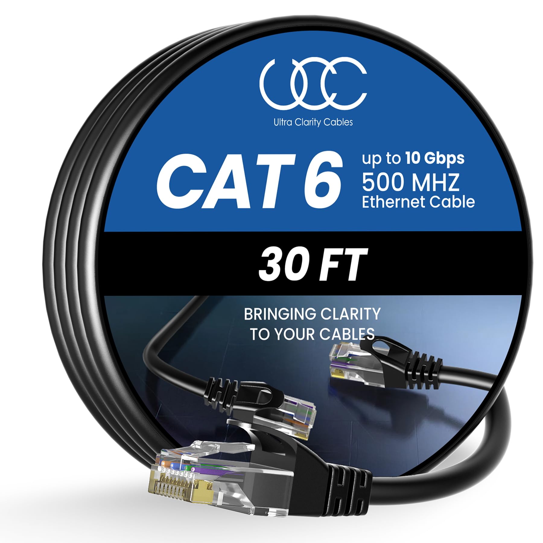 Ultra Clarity Cables Cat 6 Ethernet Cable 100 ft, Outdoor&Indoor 10Gbps Ethernet Cable, High Speed Cat6 Cable RJ45 LAN Internet Cable for Computer, Router, Modem, PS4/5, Xbox, Gaming - Black