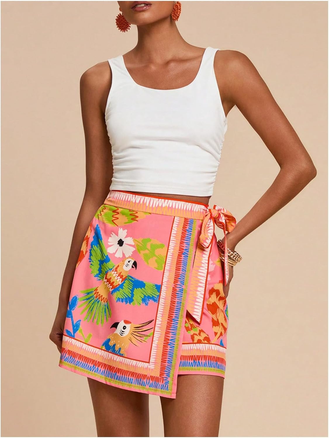 MAKEMECHIC Women's Summer Boho Wrap Mini Skirt Beach Vacation Short Skirts