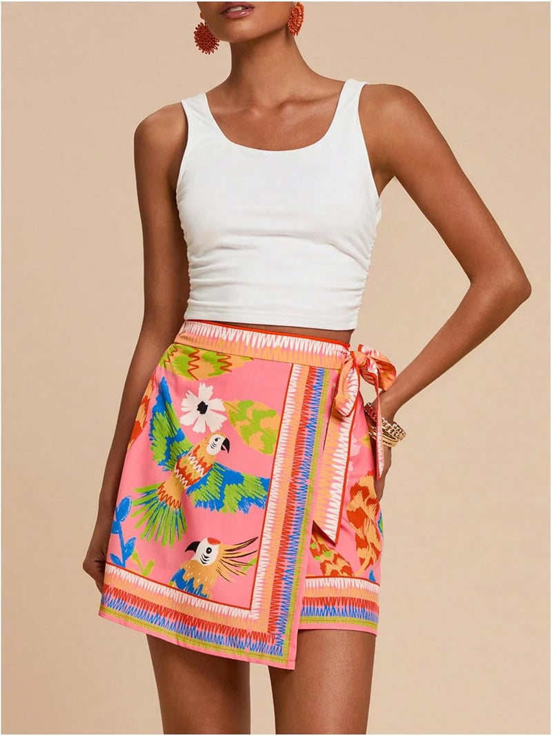 MAKEMECHIC Women's Summer Boho Wrap Mini Skirt Beach Vacation Short Skirts