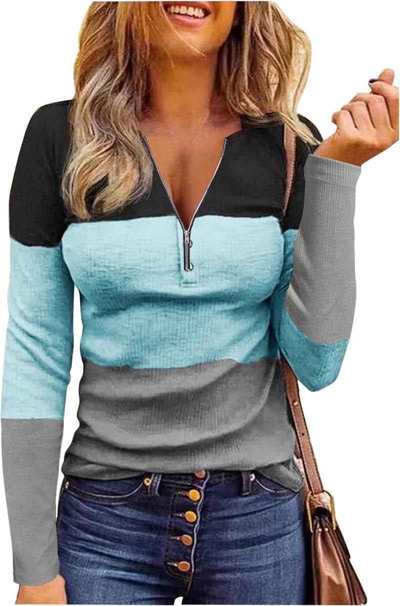 Long Sleeve Shirts for Women Henley Button Ribbed Knit Slim Fitted Tops Ladies Comfrt Trendy Undershir Clothes Tee Shirt-18