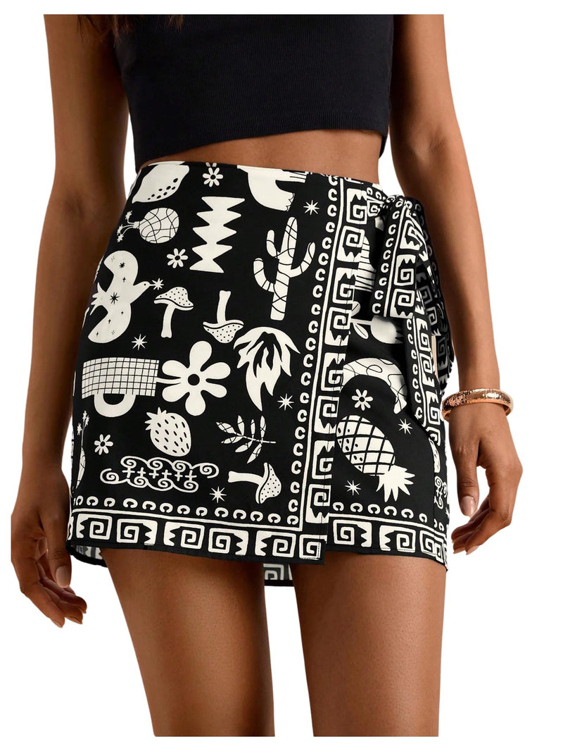 MAKEMECHIC Women's Summer Boho Wrap Mini Skirt Beach Vacation Short Skirts