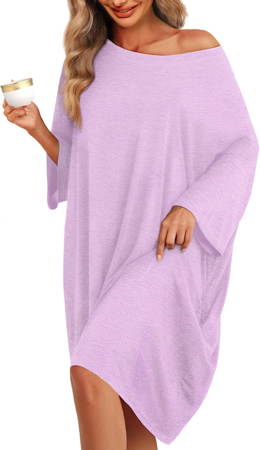 KFUBUO Plus Size Nightgowns for Women Oversized Sleep Tshirts Dress Short Sleeves Sleepwear With Pocket Fit S-5XL-19